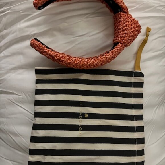 Lele Sadoughi Woven Raffia Red/Pink/Orange Headband (with Dustbag) - Picture 3 of 5